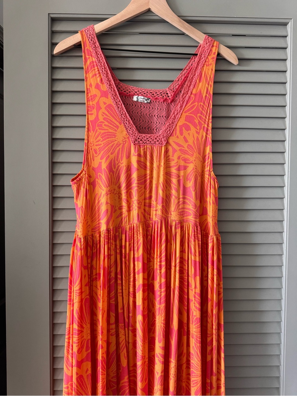 Free People | European Summer Tiers for You Printef Orange-Pink Maxi Dress Large - Picture 6 of 9